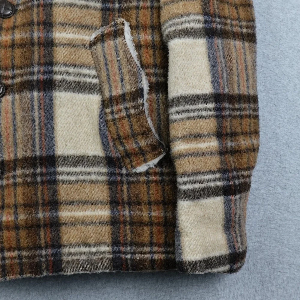 Vintage Montgomery Ward Wool Blend Jacket Mens Medium Plaid Sherpa Button 70s